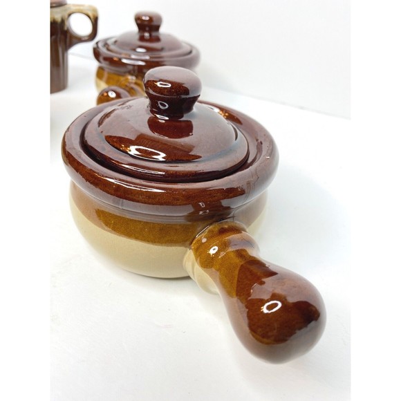 Soup Bowls , GLAZED STONEWARE CLAY WITH HANDLE AND LID 3 lot, 1 Mug Monmouth - Picture 12 of 15